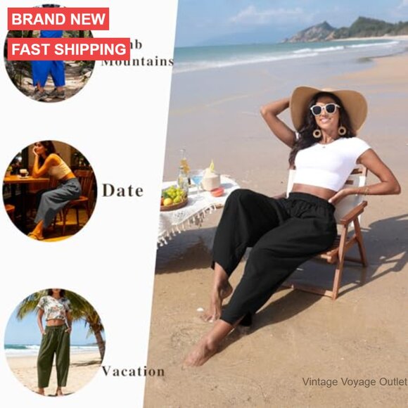 Wide Leg Harem Pants with Drawstring Waist and Pockets Casual Loose Fit - Picture 6 of 7